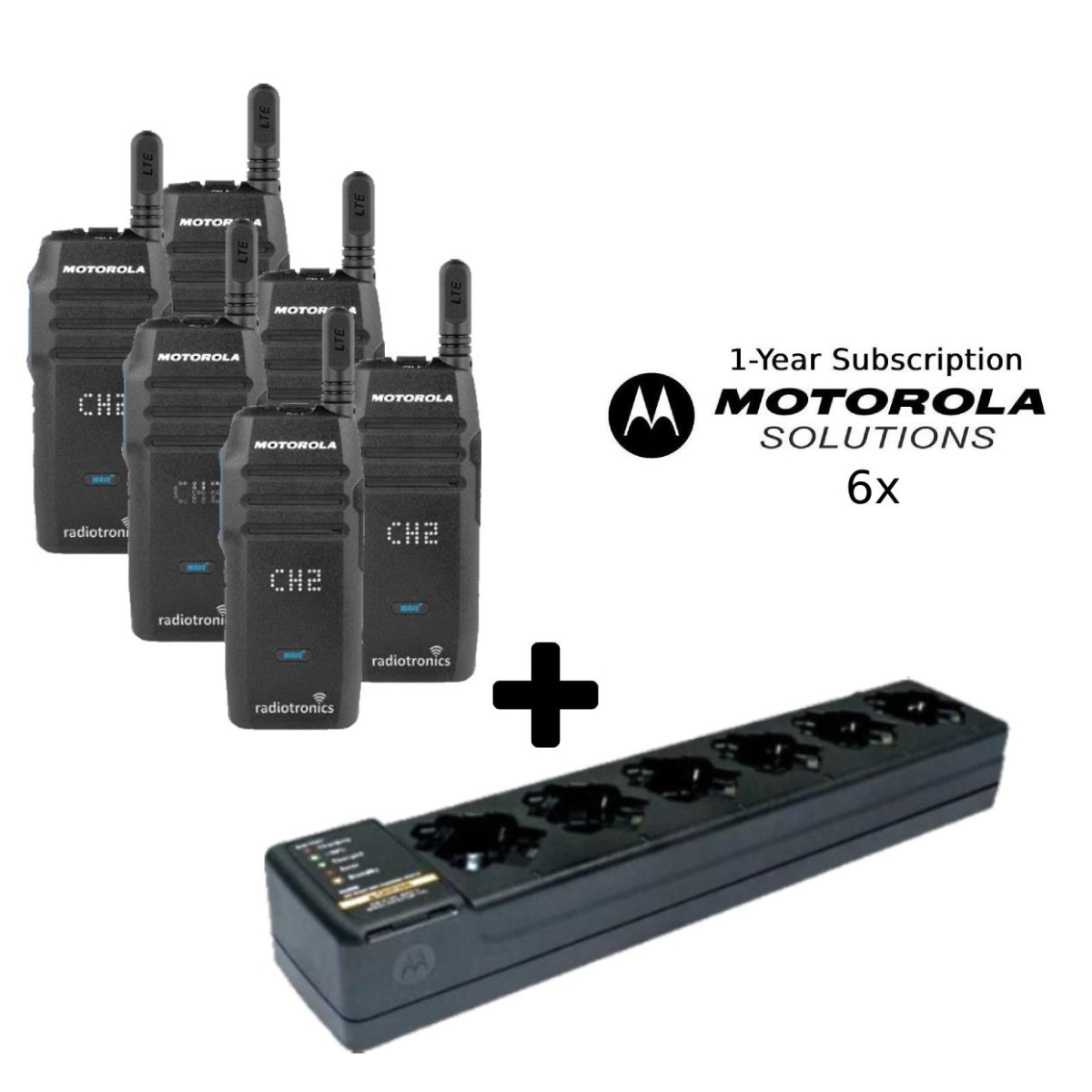 Motorola Wave TLK100 without Charger Six Pack + 1 Year Subscription + 6-Way Charger