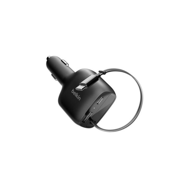 Belkin Car Charger 75W with Retractable Cable USB-C cable extended