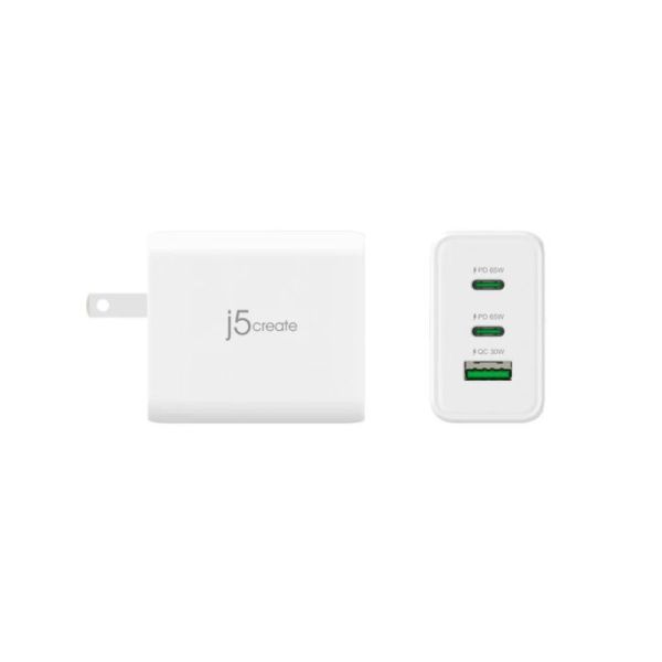 J5create JUP3365 65W GaN USB-C 3-Port Charger