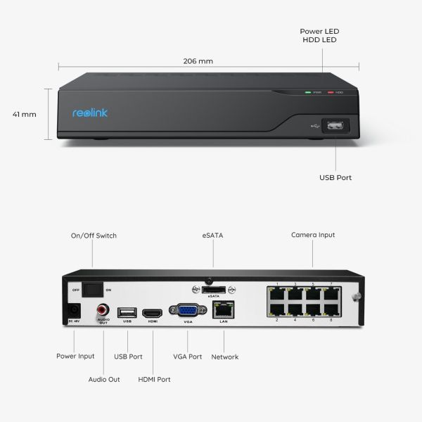 Reolink NVR 8 channel PoE Smart AI with 2TB HDD