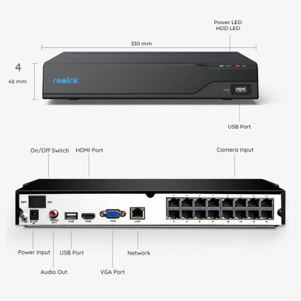 Reolink NVR 16 channel PoE Smart AI with 4TB HDD