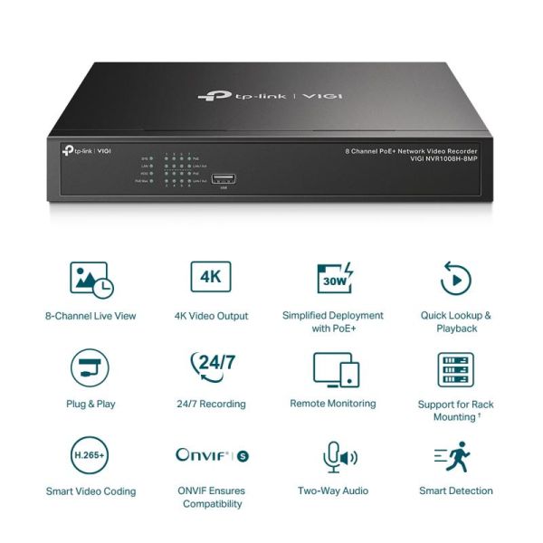 TP-Link VIGI NVR1008H-8MP 8 Channel PoE+ Network Video Recorder