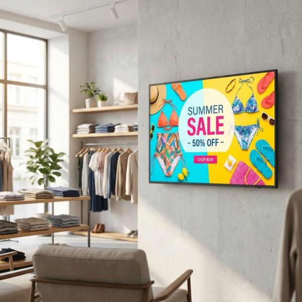 Samsung QBC 75 digital signage screen with fixed wall mount bracket