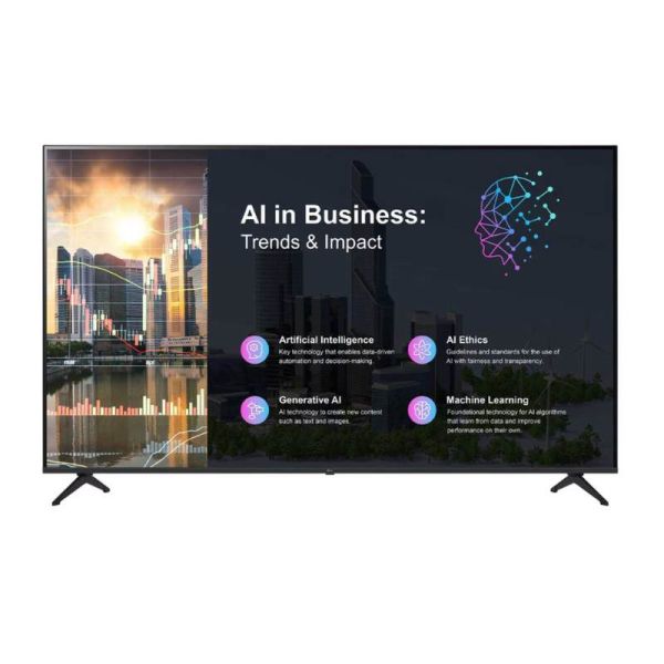 65 inch LG signage screen showing high resolution 4K content