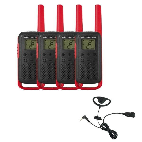 Motorola T62 (Red) Quad Pack + D-Shaped Ear Pieces