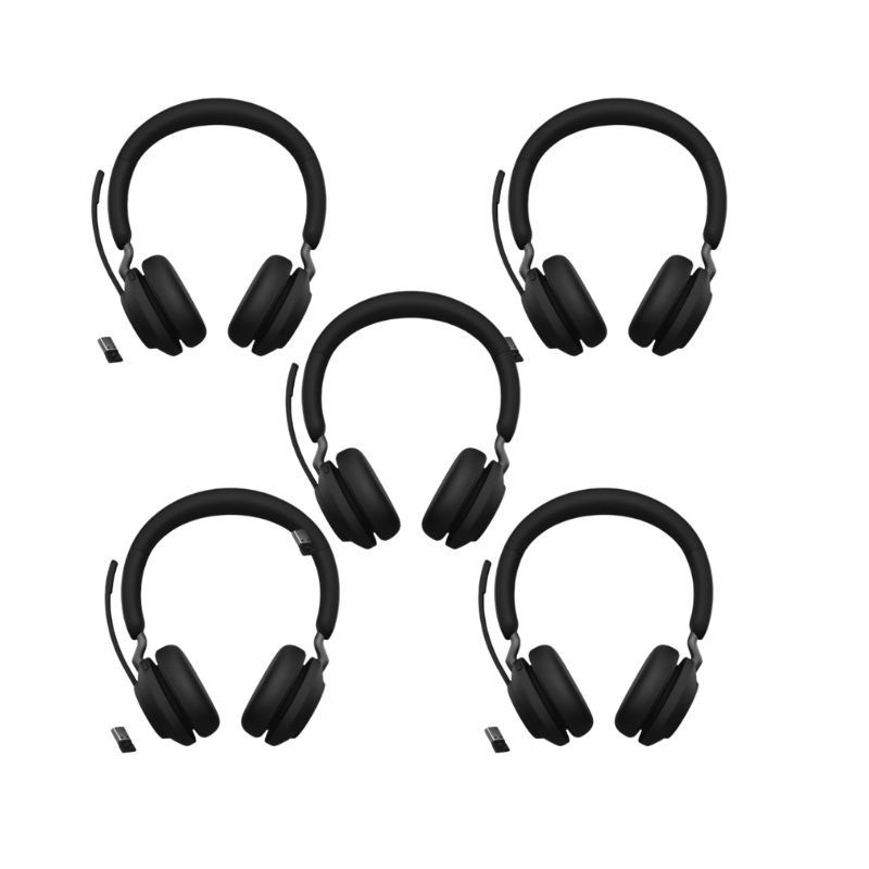 Pack of 5 Jabra Evolve2 65 USB-C Duo MS wireless headsets