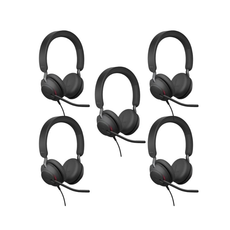 Pack of 5 wired headsets Jabra Evolve2 40 SE with USB-C/A MS Stereo
