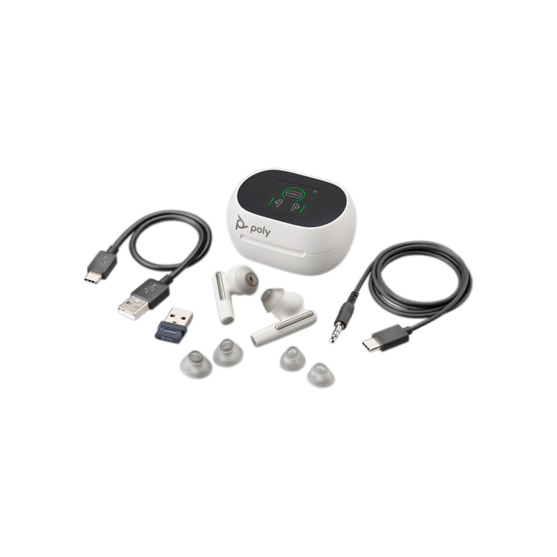 Poly Voyager Free 60+ MS White USB-A + Touchscreen Charging Case