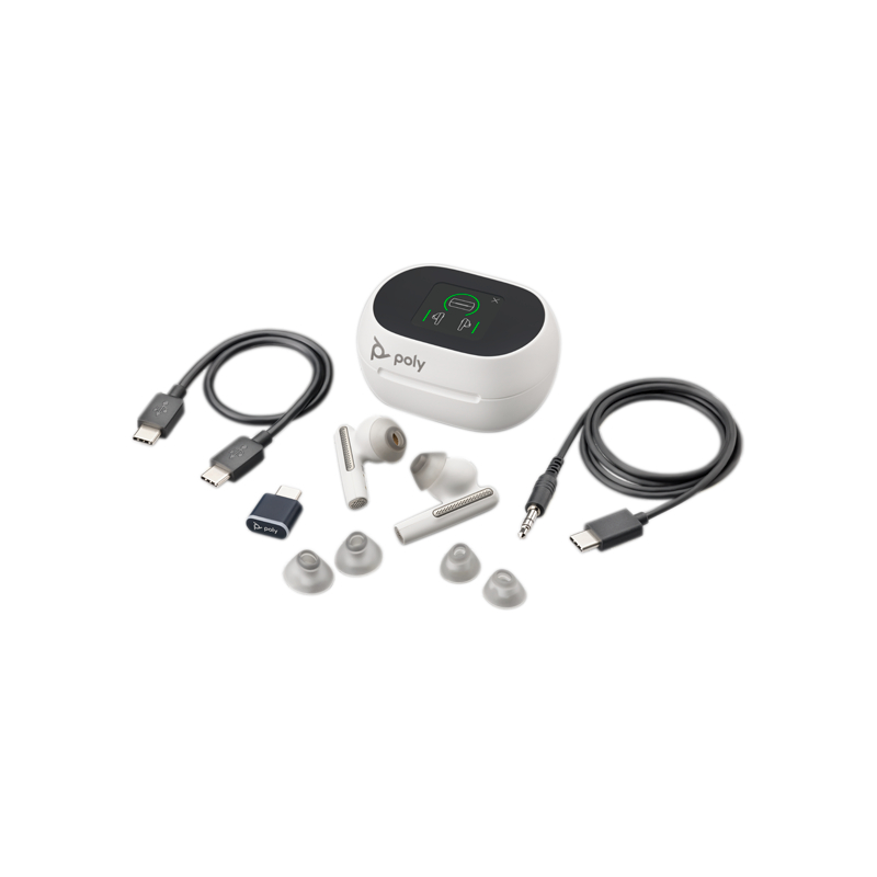 Poly Voyager Free 60+ MS White USB-C + Touchscreen Charging Case