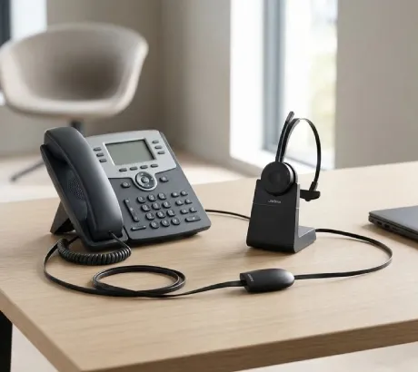 EHS cable and mechanical off-hook system for a cordless telephone handset