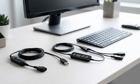 Adaptateur casque et câbles de raccordement pour téléphone de bureau et VoIP