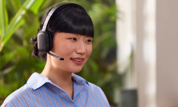 Headset with microphone used for a Microsoft Teams meeting on a computer